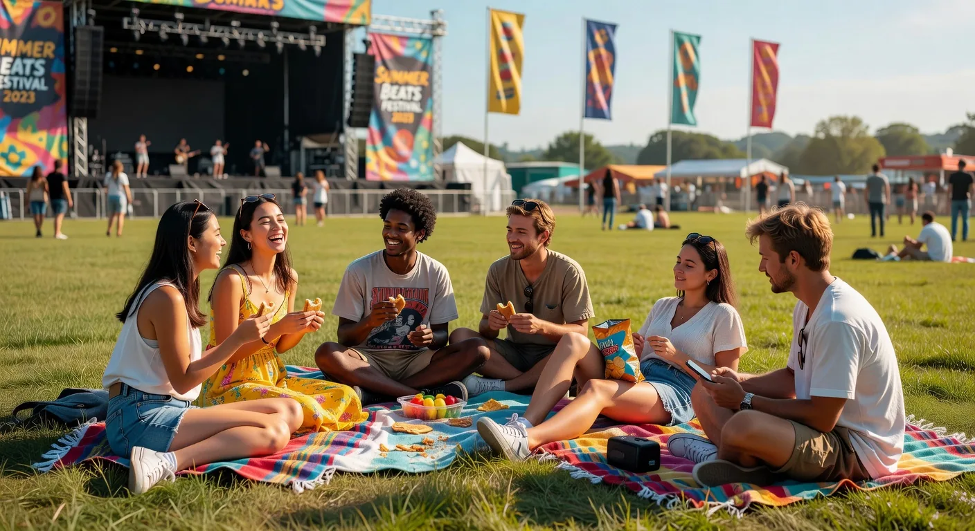 People relaxing at festival